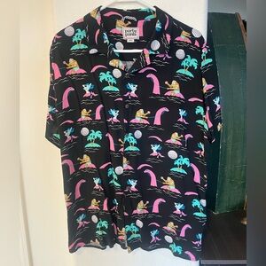 Party Pants Men’s Black Tropical Short-Sleeve Button-Down Shirt